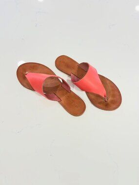 Joie a la Plage Flat Thong Sandals Coral Pink Leather Size 38 or 7.5